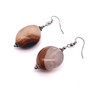 Natural Chalcedony Brown Tumble Plain 21x19x13mm Dangle Gemstone Earrings